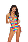 Rainbow Print Strappy Bodysuit With Thong Back Shirley of Hollywood KOY by Bodyshotz K6183