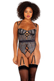 Sparkle Gartered Crotchless Teddy With Chain Detail And Underwire Support Roma  LI470