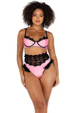 2Pc Embroidery & Satin Bralette With Underwire Support & High-Waisted Shorts With Faux Fur Trim Roma  LI481