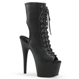 7" Heel, 2 3/4" PF Open Toe/Heel Ankle Boot, Side Zip Blk Faux Leather/Blk Matte Pleaser Pleaser ADORE/1016