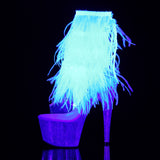 7" Heel, 2 3/4" PF Marabou Fur Fringe Ankle Boot, Side Zip Clr-Wht Marabou/Clr-Gltr Pleaser Pleaser ADORE/1017MFF