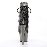 7" Heel, 2 3/4" PF Open Toe/Heel Lace-Up Fringe Ankle Boot Clr-Blk/Dark Pewter Chrome Pleaser Pleaser ADORE/1017RSF