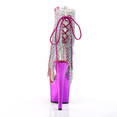 7" Heel, 2 3/4" PF Open Toe/Heel Lace-Up Fringe Ankle Boot Clr-Multi/Fuchsia Chrome Pleaser Pleaser ADORE/1017RSF