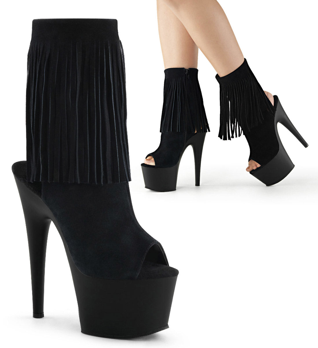 Sexy Fringed Ankle Zip Open Toe Stiletto Platforms High Heels Shoes Pleaser Pleaser ADORE/1019