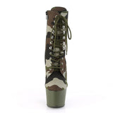 7" Heel, 2 3/4" Pf Lace-up Ankle Boot, Side Zip Pleaser Pleaser ADORE/1020CAMO