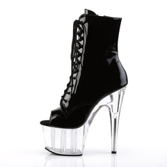 7" Heel, 2" PF Peep Toe Lace-Up Ankle Boot, Side Zip Pleaser Pleaser ADORE/1021