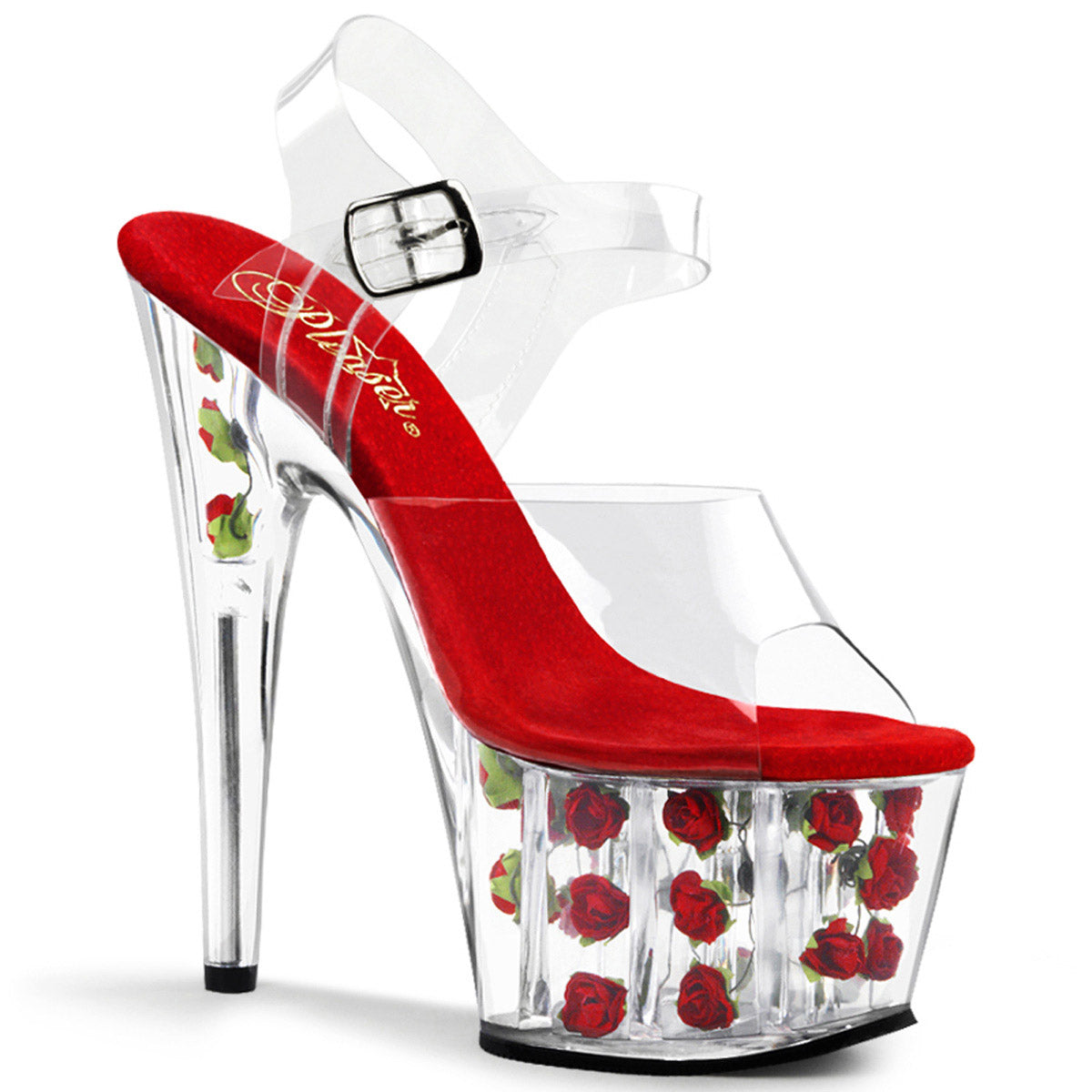 Flirty Flower Inset Ankle Strap Platform Stiletto High Heels Shoes Pleaser Pleaser ADORE/708FL