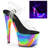7" Heel, 2 3/4" PF Ankle Strap Sandal w/ UV Galaxy Effect Pleaser Pleaser ADORE/708GXY