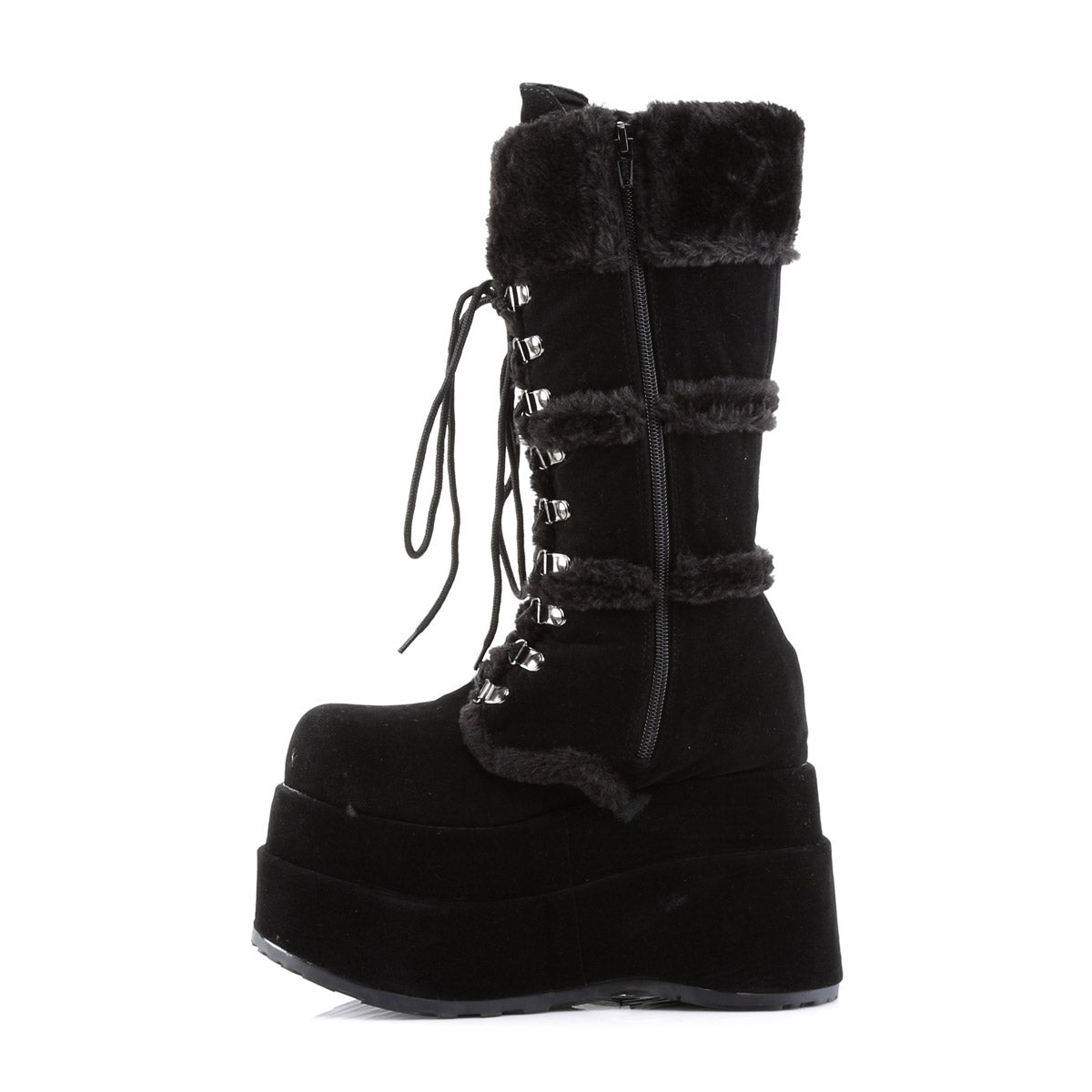 Sexy Super Stacked Plush Trim Suede Mid Calf Lace Up Boots Shoes Pleaser Demonia BEAR/202