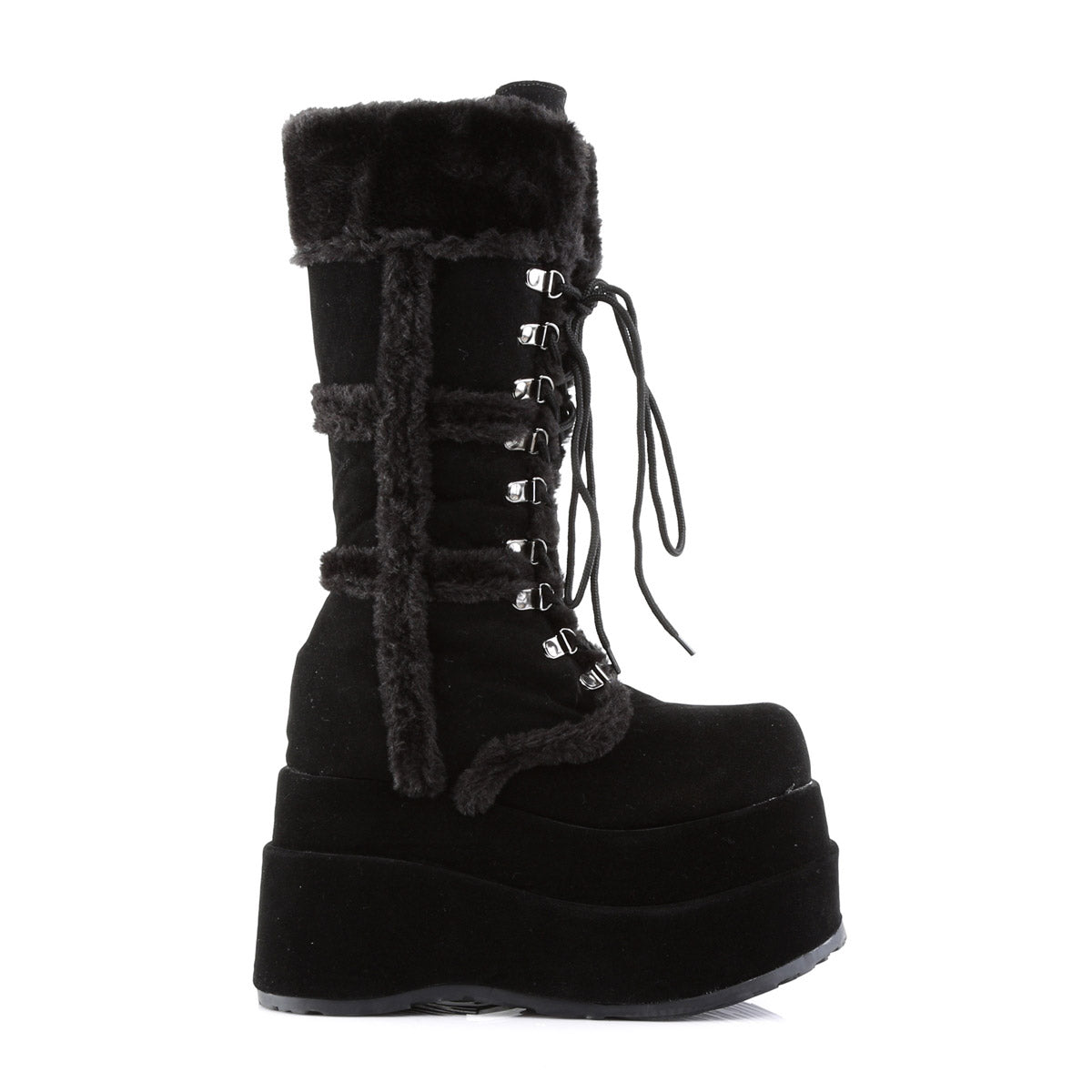 Sexy Super Stacked Plush Trim Suede Mid Calf Lace Up Boots Shoes Pleaser Demonia BEAR/202