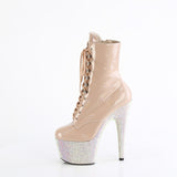 7" Heel, 2 3/4" Pf Front Lace-Up Ankle Boot W/Rs, Side Zip Pleaser Pleaser BEJEWELED/1020/7