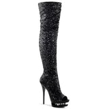 Hot Glitter Thigh High Rhinestone Platform Stiletto Boots Shoes Pleaser  BLONDIE/R/3011