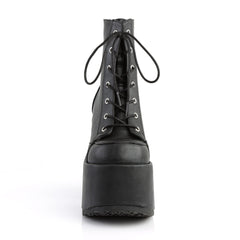 5" Chunky Heel, 3" P/F Lace-Up Ankle Boot, Metal Back Zip Pleaser Demonia CAM203/BVL