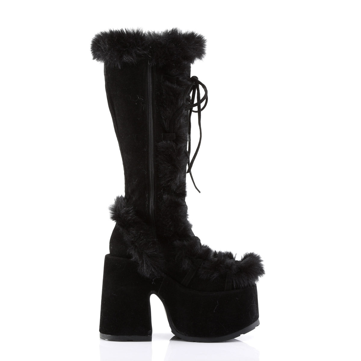 Goth Punk Faux Suede Rabbit Fur Knee High Platform Go Go Boots Shoes Pleaser Demonia CAMEL/311