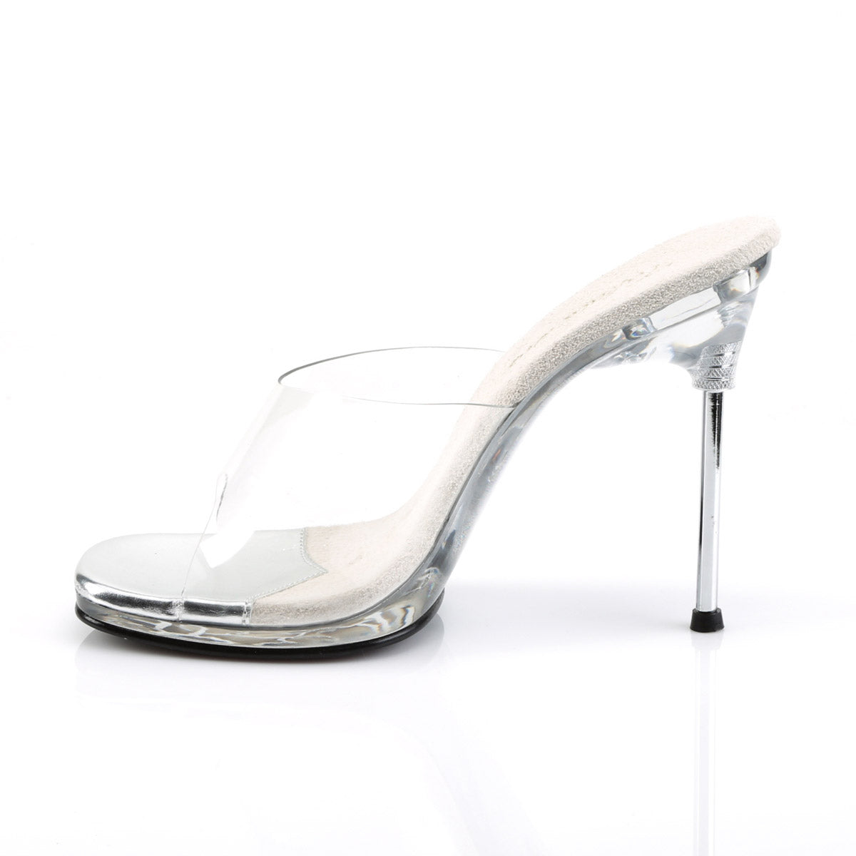 Sexy Metallic Stiletto Clear Upper Slip On Mules High Heels Shoes Pleaser Fabulicious CHIC/01