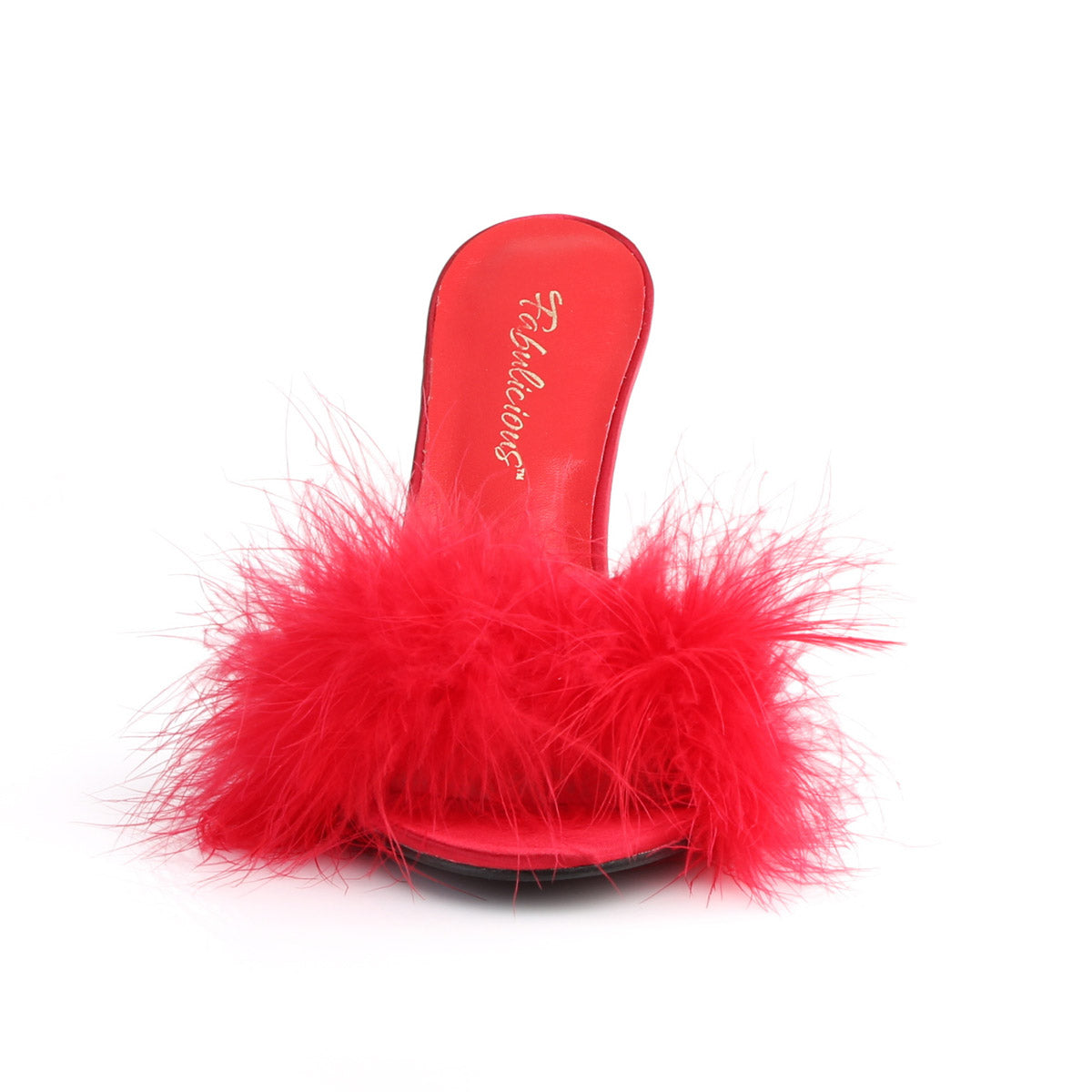 4" Heel Marabou Slipper Red Pu-Fur Pleaser Fabulicious CLASSIQUE/01F