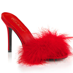 4" Heel Marabou Slipper Red Pu-Fur Pleaser Fabulicious CLASSIQUE/01F