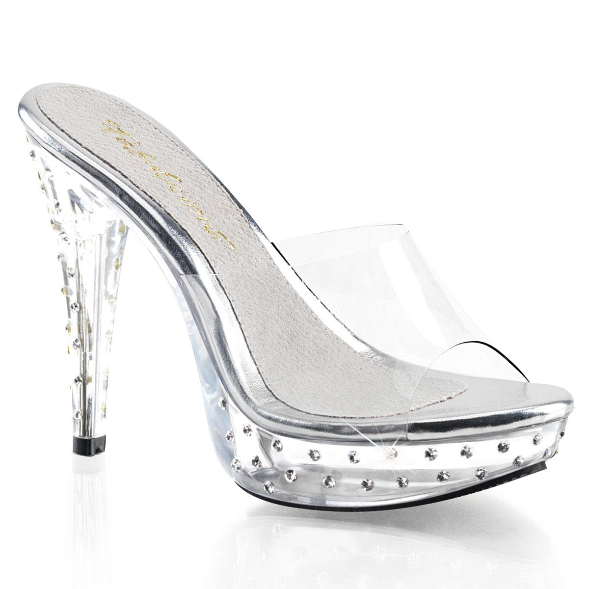 Sexy Rhinestone Encrusted Platforms Slide Mule High Heels Shoes Pleaser Fabulicious COCKTAIL/501SDT