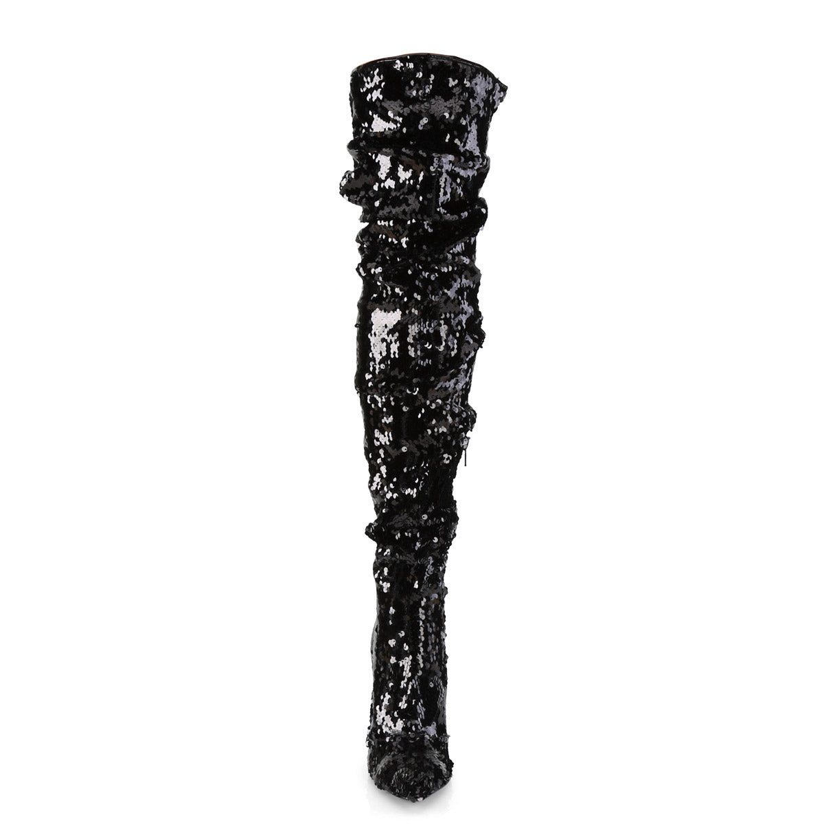 5" Ruched Sequined Thigh High Boot, 1/3 Side Zip Pleaser Pleaser COURTLY/3011