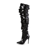 5" Ruched Sequined Thigh High Boot, 1/3 Side Zip Pleaser Pleaser COURTLY/3011