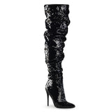 5" Ruched Sequined Thigh High Boot, 1/3 Side Zip Pleaser Pleaser COURTLY/3011