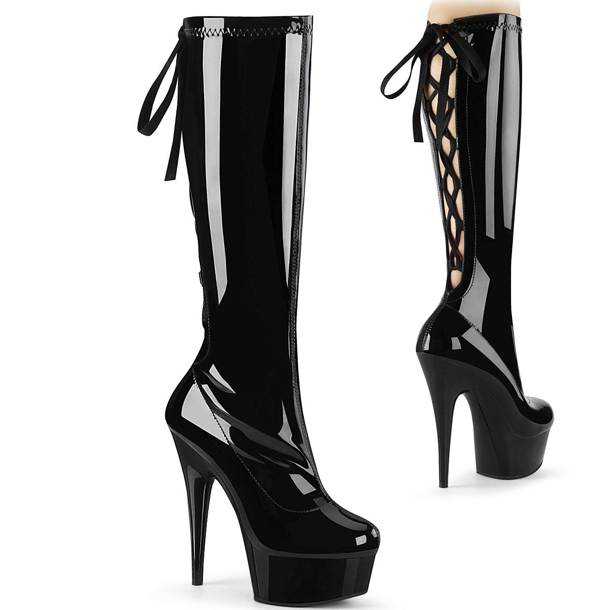 6" Heel, 1 3/4" PF Knee High Boot w/ Back Lace, Side Zip Pleaser Pleaser DELIGHT/2029