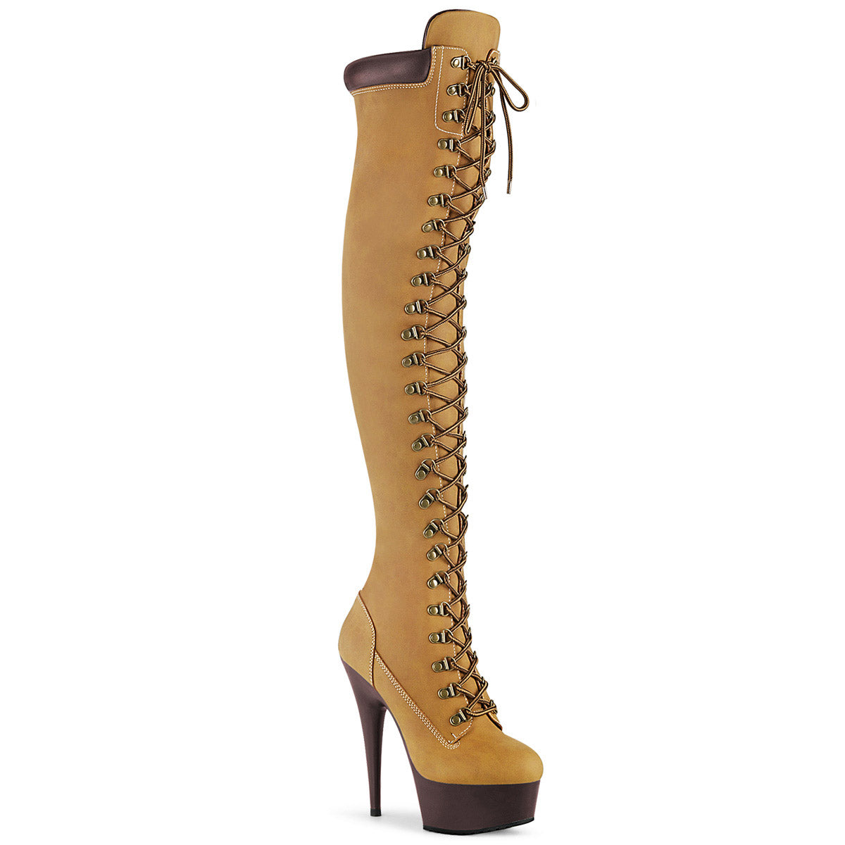 6" Heel, 1 3/4" PF Lace-Up Front Thigh High Boot, Side Zip Pleaser Pleaser DELIGHT/3000TL