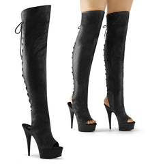 Lace Angled Thigh High Zip Side Platform Stiletto Heel Boots Shoes Pleaser Pleaser DELIGHT/3019