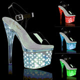 7" Heel, 3" PF LED Illuminated Ankle Strap Sandal Pleaser Pleaser DISCOLITE/708STAR