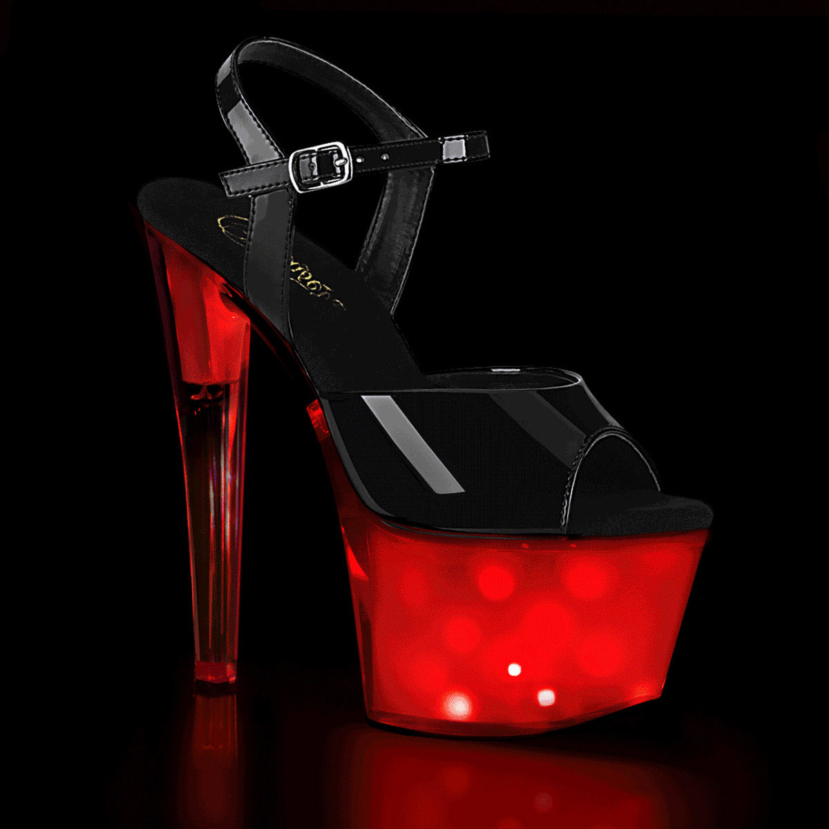 7" Heel, 2 3/4" PF LED Illuminated Ankle Strap Sandal Pleaser Pleaser DISCOLITE/709