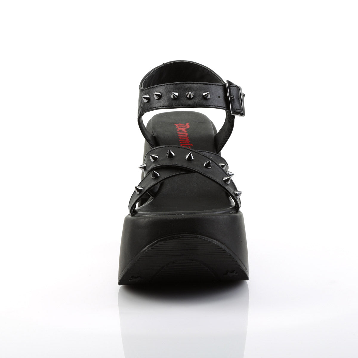 5" Star Cutout Platform Wedge Ankle Strap Sandal Blk Vegan Leather Pleaser Demonia DYNAMITE/02