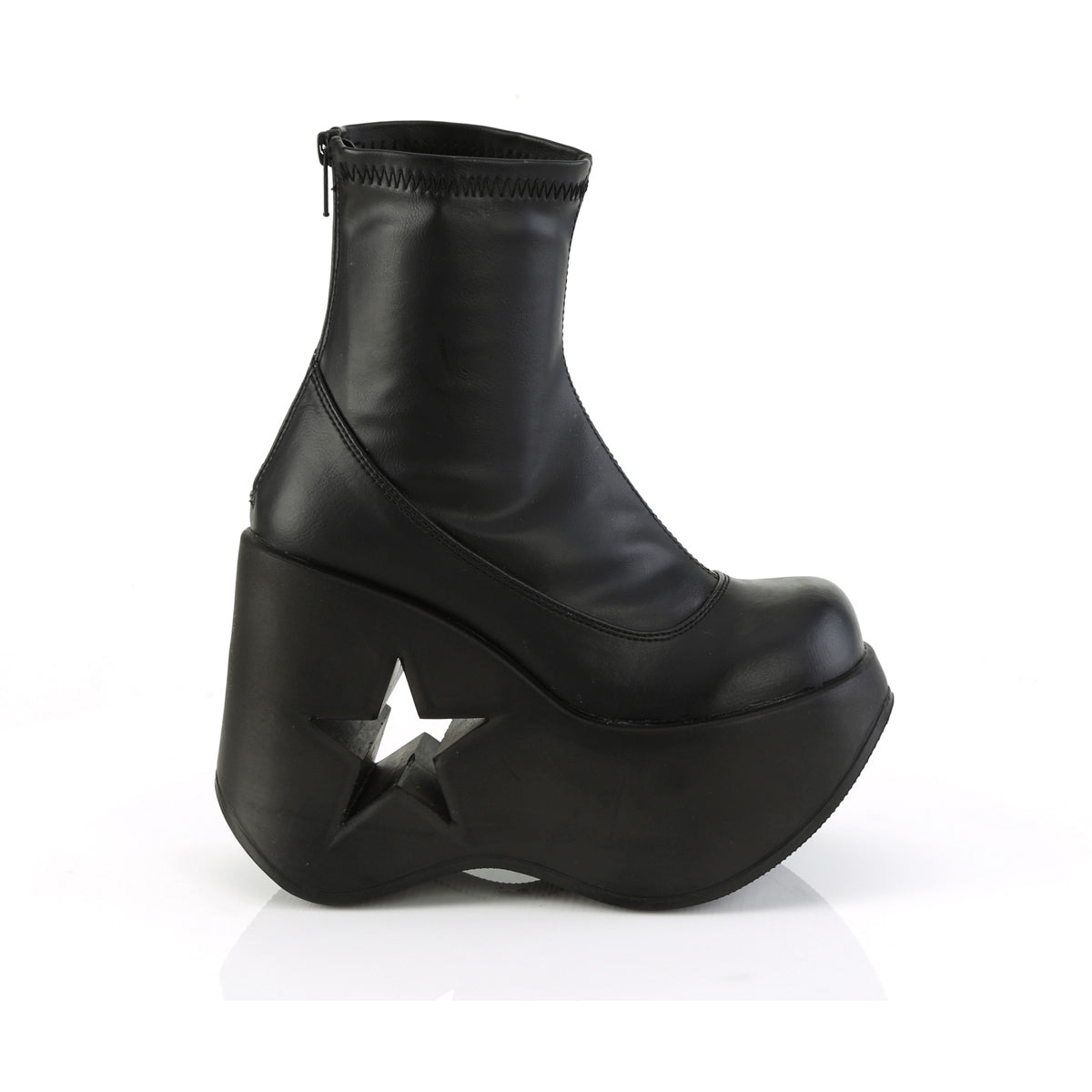 5" Star Cutout Platform Wedge Ankle Boot, Back Zip Pleaser Demonia DYN100/BVL