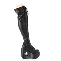 *5"Star Cutout Pf Wedge Lace-Up Thigh-High Boot,Outside Zip Pleaser Demonia DYNAMITE/300/1