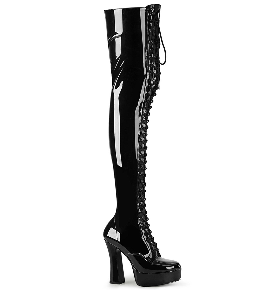 5" Heel, 1" PF Lace-Up Stretch Thigh Boot, Side Zip Pleaser Pleaser ELECTRA/3023