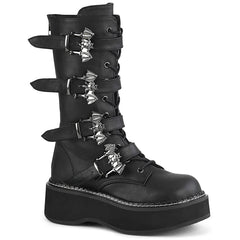 2" PF Lace-up Mid-Calf Boot w/ 4 Buckle Straps, Back Zip Pleaser Demonia EMILY/322