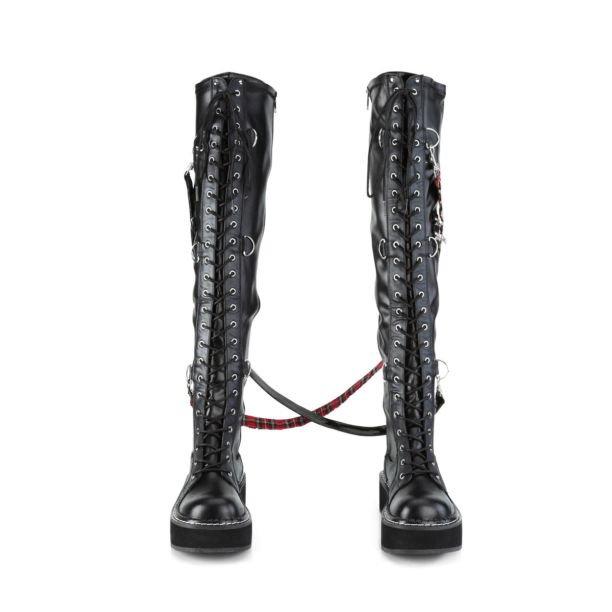 2" PF STR Over-the-Knee Lace-Up Boots, Side Zip Pleaser Demonia EMILY/377
