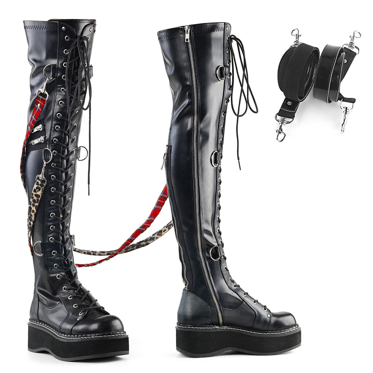 2" PF STR Over-the-Knee Lace-Up Boots, Side Zip Pleaser Demonia EMILY/377