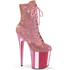 8" Heel , 4" Pf Lace-Up Rs Embellished Ankle Boot, Side Zip Pleaser Pleaser FLAMINGO/1020CHRS