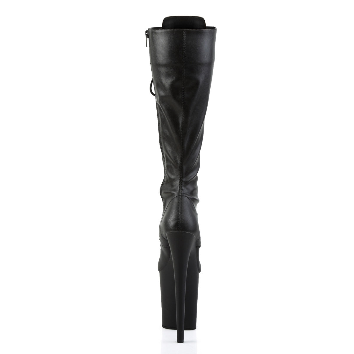 8" Heel, 4" PF Lace-Up Stretch Knee Boot, Side Zip Blk Str Pu/Blk Matte Pleaser  FLAMINGO/2023