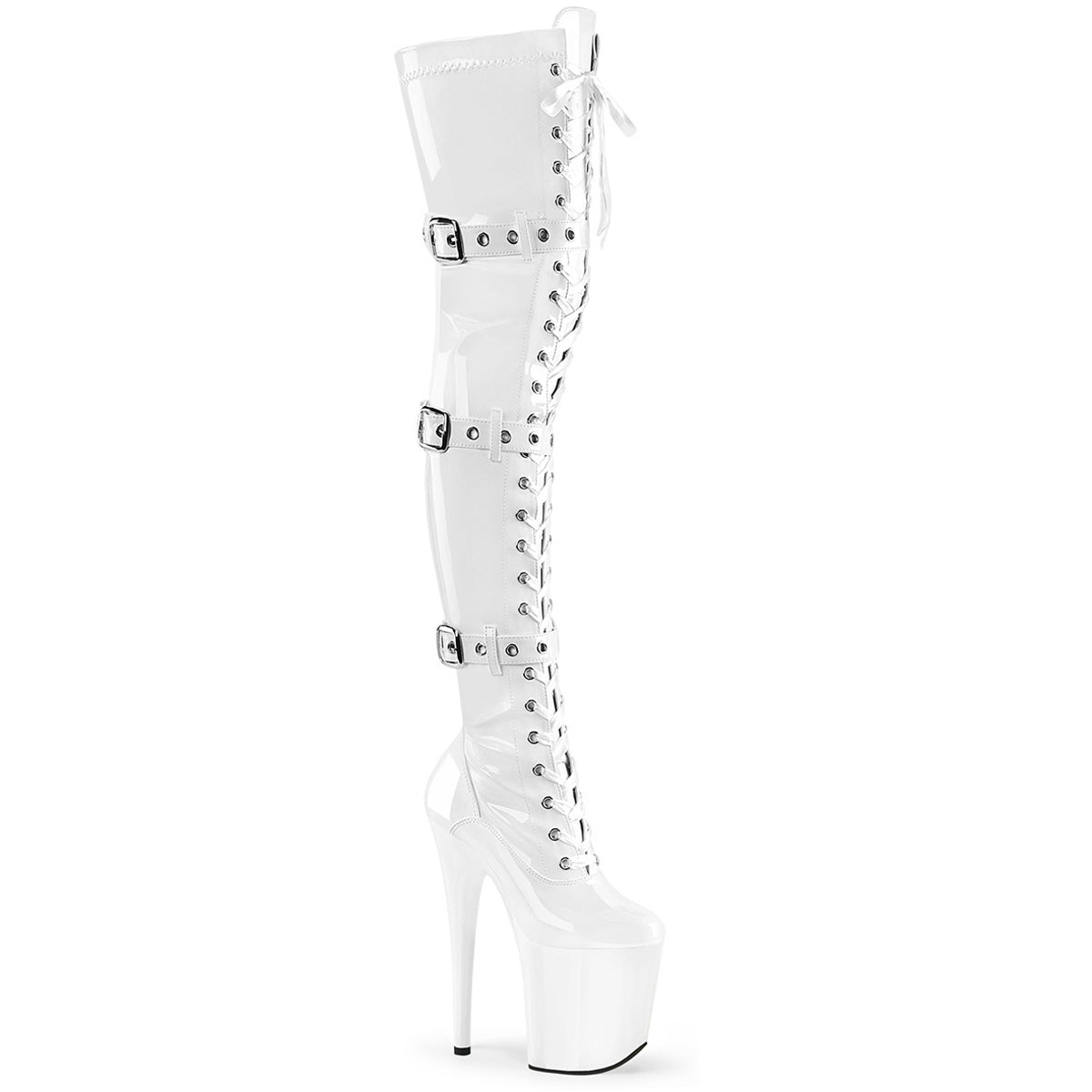 8" Heel, 4" Pf Lace-Up Front Thigh High Boot, Side Zip Pleaser Pleaser FLAMINGO/3028