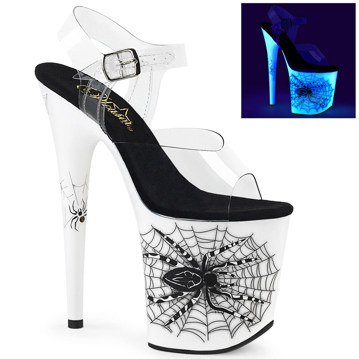 8" Heel, 4" PF Ankle Strap Sandal w/ Spider Design Pleaser Pleaser FLAMINGO/808SW