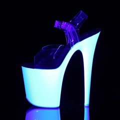 8" Heel, 4" PF Ankle Strap Sandal W/Neon UV Reactive BTM Clr/Neon Wht Pleaser Pleaser FLAMINGO/808UV