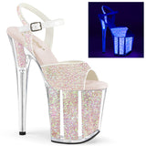 8" Heel, 4" Pf Ankle Strap Sandal W/glitter Inserts Pleaser Pleaser FLAMINGO/810UVG