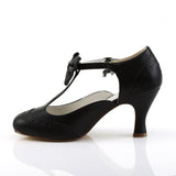 3" Kitten Heel Round Toe T-Strap Pump W/ Bow Blk Faux Leather Pleaser Pin Up Couture FLAPPER/11