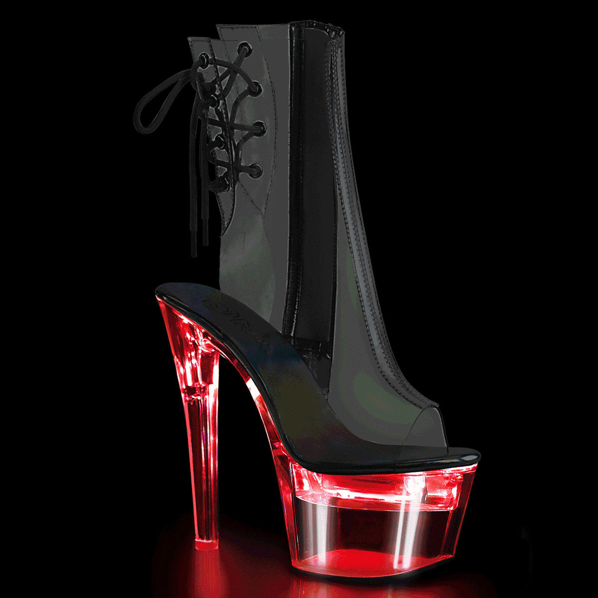 7" Heel,2 3/4" PF LED Illuminated Open Ankle Boot, Side Zip Pleaser Pleaser FLASHDANCE/1018C/7