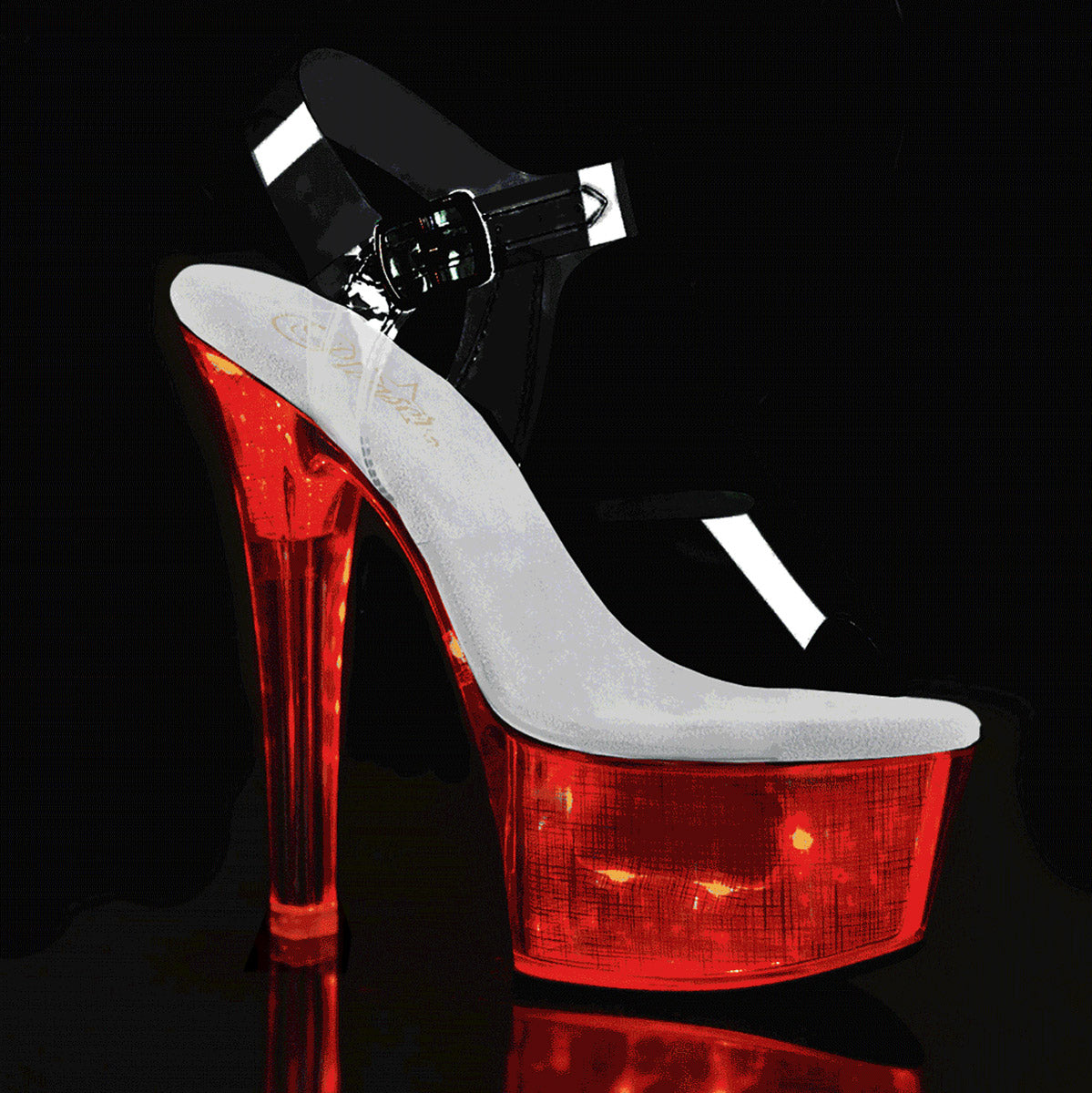 6" Heel, 2 1/4" PF LED Illuminated Ankle Strap Sandal Pleaser Pleaser FLASHDANCE/608CH