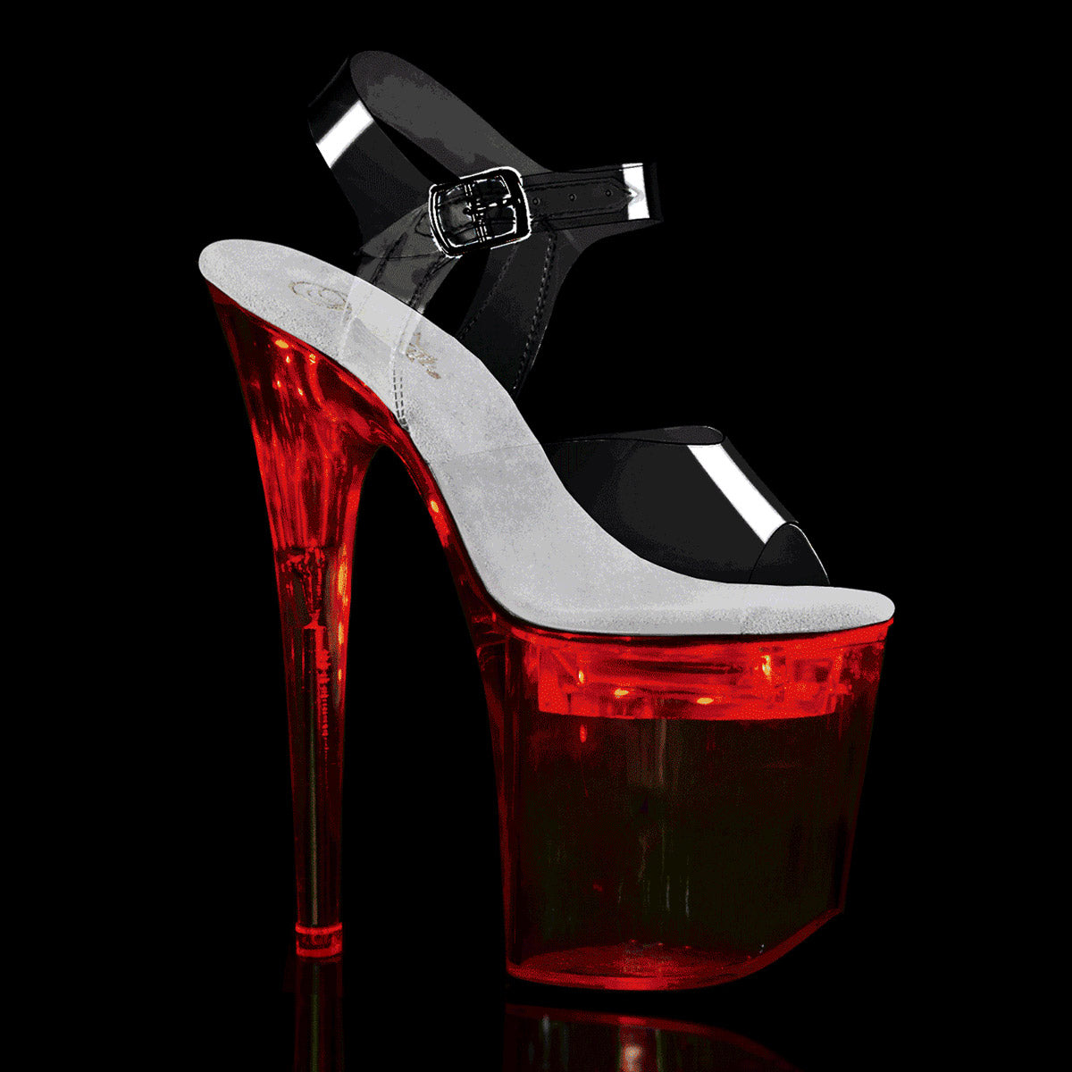 8" Heel, 4" PF LED Illuminated Ankle Strap Sandal Pleaser Pleaser FLASHDANCE/808