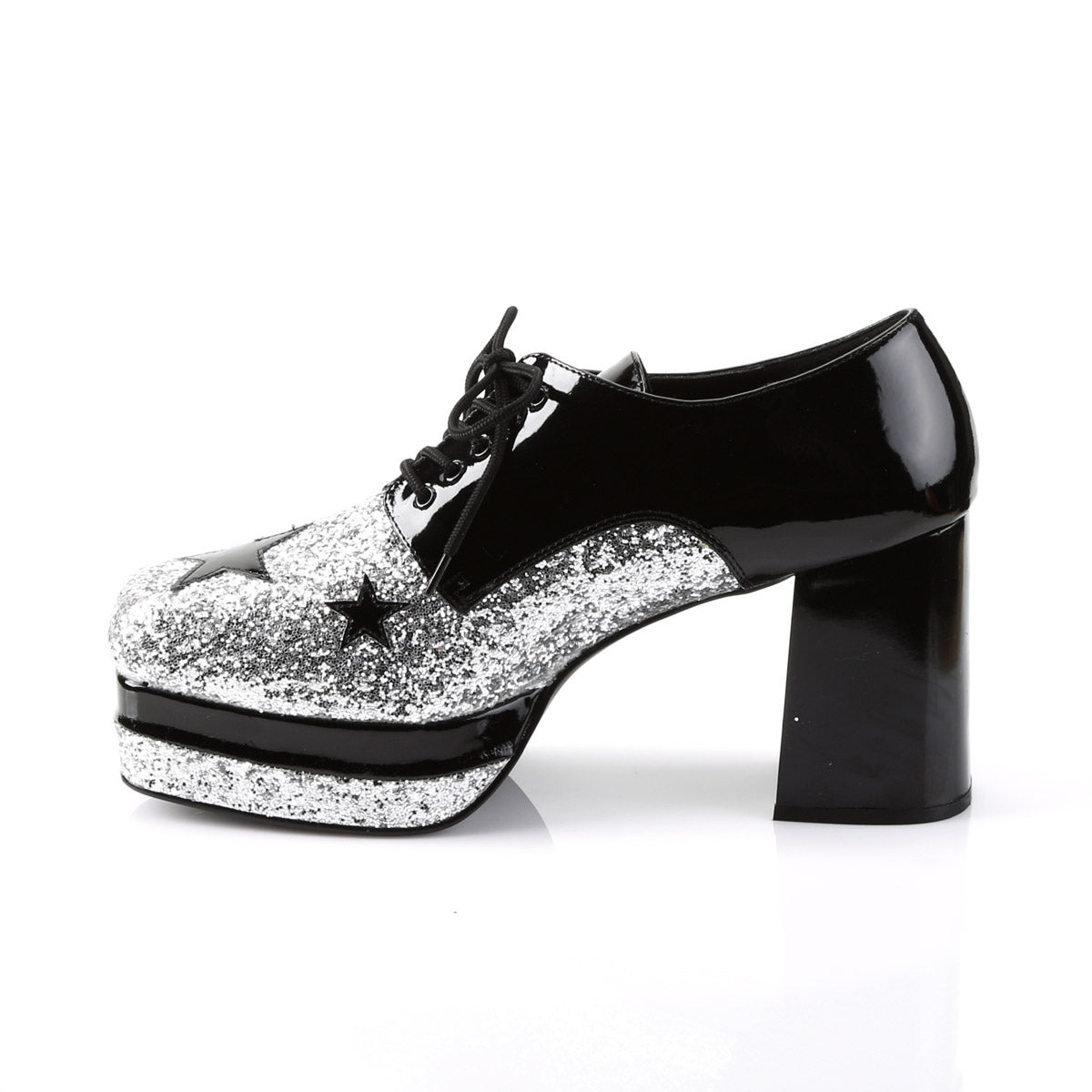 Lace Square Toe Star Glitter Platform Chunky High Heel Boots Shoes Pleaser Funtasma GLAMROCK/02