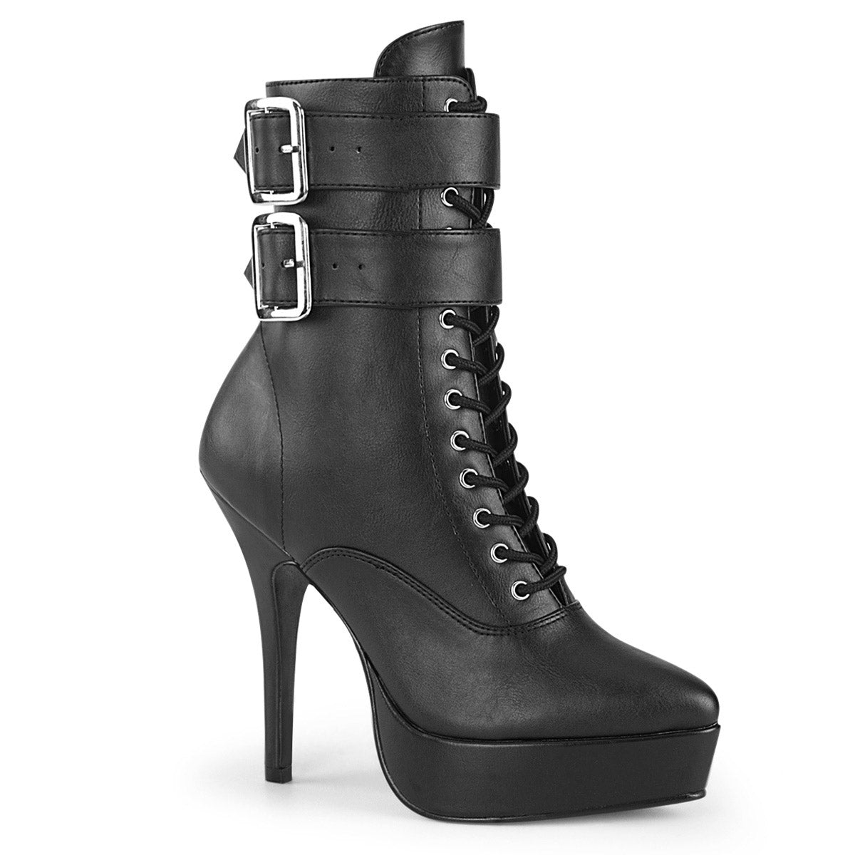 5" Heel, 1" PF Lace-Up Front Ankle Boot, Side Zip Pleaser Devious INDULGE/1026