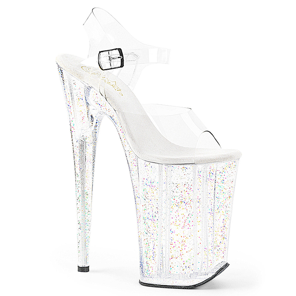 9" Heel, 5 1/4" PF Ankle Strap Sandal w/Mini Glitter Pleaser Pleaser INFINITY/908MG